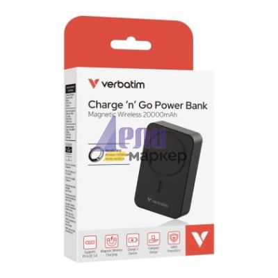 Външна батерия Verbatim Charge 'n' Go Essentials Power Bank Magnetic Wireless 20000mAh Black