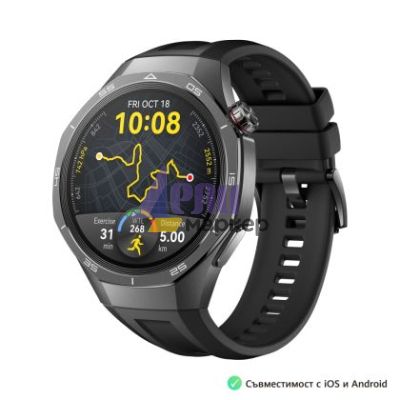 Часовник Huawei Watch GT5 Pro Vili-B29F, 1.43", Amoled, 466x466, PPI 326, BT5.2, BLE/BR/EDR, 524mAh, 40-meter free diving, HUAWEI TruSense System, ECG analysis, Battery life up to 14 days, Compatible with iOS and Android devices, Black Fluoroelastomer