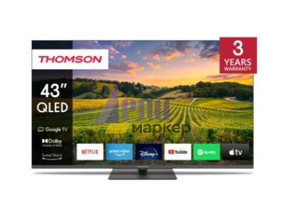 Телевизор Thomson Smart QLED TV 43"; Google TV; 3840 x 2160 (4K UHD), 4000:1, QLED, 60 Hz, DVB-T/T2/C/S/S2, HDR10, Hotel mode, Wi-Fi, Bluetooth, LAN, HDMI 2 (2.0) + 2 (2.1), USB 2 (2.0) + 1 (3.0), Central Swivel Stand, Dark gray