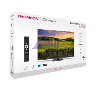 Телевизор Thomson Smart QLED TV 43"; Google TV; 3840 x 2160 (4K UHD), 4000:1, QLED, 60 Hz, DVB-T/T2/C/S/S2, HDR10, Hotel mode, Wi-Fi, Bluetooth, LAN, HDMI 2 (2.0) + 2 (2.1), USB 2 (2.0) + 1 (3.0), Central Swivel Stand, Dark gray