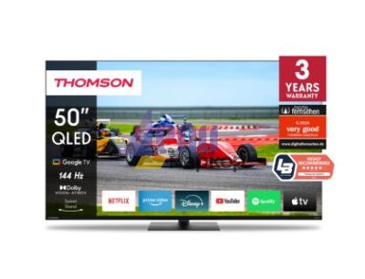 Телевизор Thomson Smart QLED Pro TV 50"; Google TV; 3840 x 2160 (4K UHD), DLED, 144 Hz, DVB-T/T2/C/S/S2, HDR10, Wi-Fi, Bluetooth, LAN, HDMI 4 (2.1), USB 2 (2.0) + 1 (3.0), Central Swivel Stand, Black