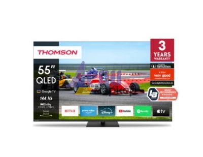 Телевизор Thomson Smart QLED Pro TV 55"; Google TV; 3840 x 2160 (4K UHD), DLED, 144 Hz, DVB-T/T2/C/S/S2, HDR10, Wi-Fi, Bluetooth, LAN, HDMI 4 (2.1), USB 2 (2.0) + 1 (3.0), Central Swivel Stand, Black