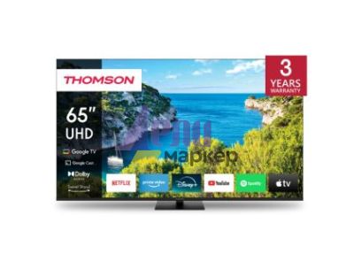 Телевизор Thomson Smart UHD TV 65"; Google TV; 3840 x 2160 (4K UHD), 4000:1, DLED, 60 Hz, DVB-T/T2/C/S/S2, HDR10, Wi-Fi, Bluetooth, LAN, HDMI 2 (2.0) + 2 (2.1), USB 2 (2.0) + 1 (3.0),Central Swivel Stand, Black