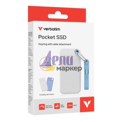 Твърд диск Verbatim Pocket SSD USB 3.2 Gen 2 1TB White/Light Blue incl. two rubber sleeves