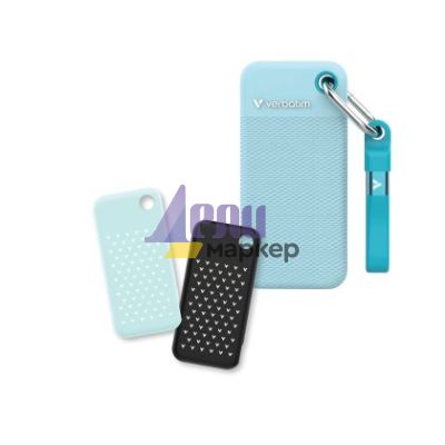 Твърд диск Verbatim Pocket SSD USB 3.2 Gen 2 1TB Polar Blue incl. two rubber sleeves