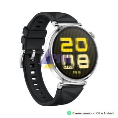 Часовник Huawei Watch GT5 Jana-B19F, 1.32", Amoled 466x466 PPI 352, , BT5.2 BLE/BR/EDR, 5ATM, 524mAh, Screenshot sharing, support message input, message notifications, Battery life up to 7 days, Compatible with iOS and Android devices, Black Fluoroelastom