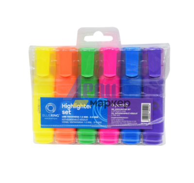 Текст маркер Bluering Скосен връх 1-5 mm, 6 цвята