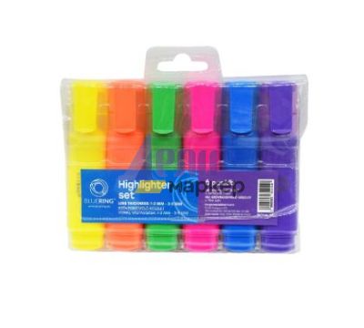 Текст маркер Bluering Скосен връх 1-5 mm, 6 цвята