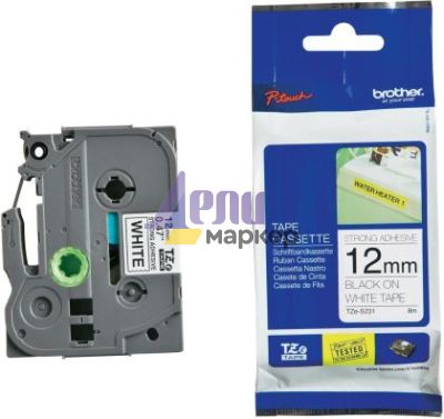 Консуматив Brother TZe-S231 Tape Black on White, Strong Adhesive, 12mm, 8 m - Eco