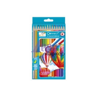 Цветни моливи Connect Шестоъгълни, 12+2 цвята