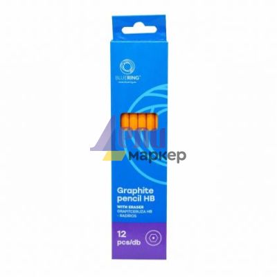 Молив Bluering HB, подострен, с гума, 12 бр.