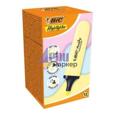 Текст маркер BiC Marking Pastel Скосен връх 1.2-4.6 mm Жълт