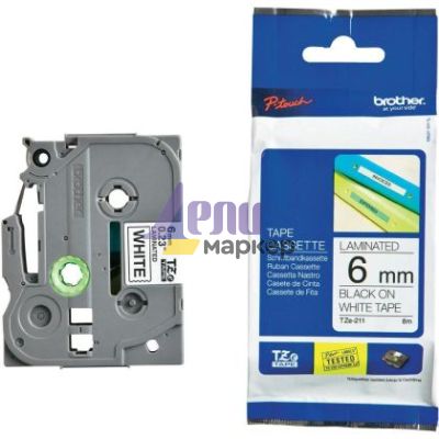 Консуматив Brother TZe-211 Tape Black on White, Laminated, 6mm Eco
