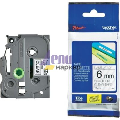 Консуматив Brother TZe-111 Tape Black on Clear, Laminated, 6mm - Eco