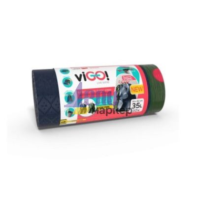 Торби за смет viGO! с ластик,  35 L, 64х71 cm, 10 бр., Черен
