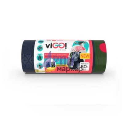 Торби за смет viGO! с ластик,  60 L, 54х62 cm, 8 бр., Черен