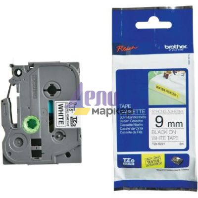 Консуматив Brother TZe-S221 Tape Black on White, Strong Adhesive, 9mm, 8m