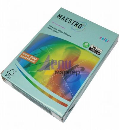 Цветен картон Maestro Color Син пастел, А4, 250 л. 160 g/m2