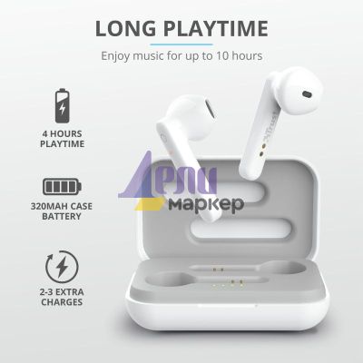 Слушалки TRUST Primo Touch Bluetooth Earphones White