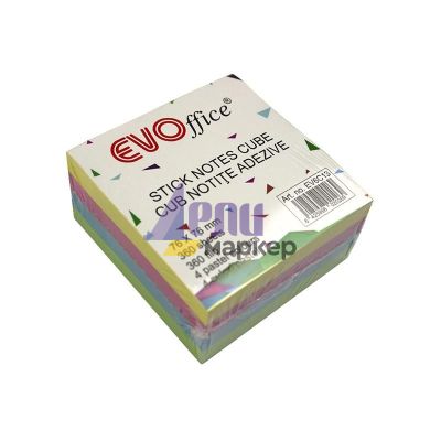 Самозалепващи листчета EVOffice 75x75 mm, 360 л. Пастел микс