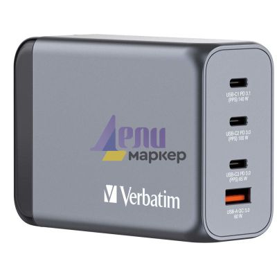 Зарядно устройство Verbatim GNC-240 GaN Charger 4 Port 240W USB A/C (EU/UK/US)