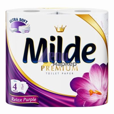 Тоалетна хартия Milde 100% целулоза, трипластова 4 бр. Relax Purple