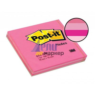 Самозалепващи листчета 3M Post-it 654 Retro Bright 76х76 mm, 100 л. Розов микс