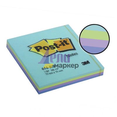 Самозалепващи листчета 3M Post-it 654 Retro Bright 76х76 mm, 100 л. Син микс